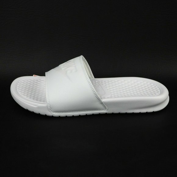 Nike Benassi JDI Women Sandals Slide All White Leather Outdoors - Picture 2 of 12